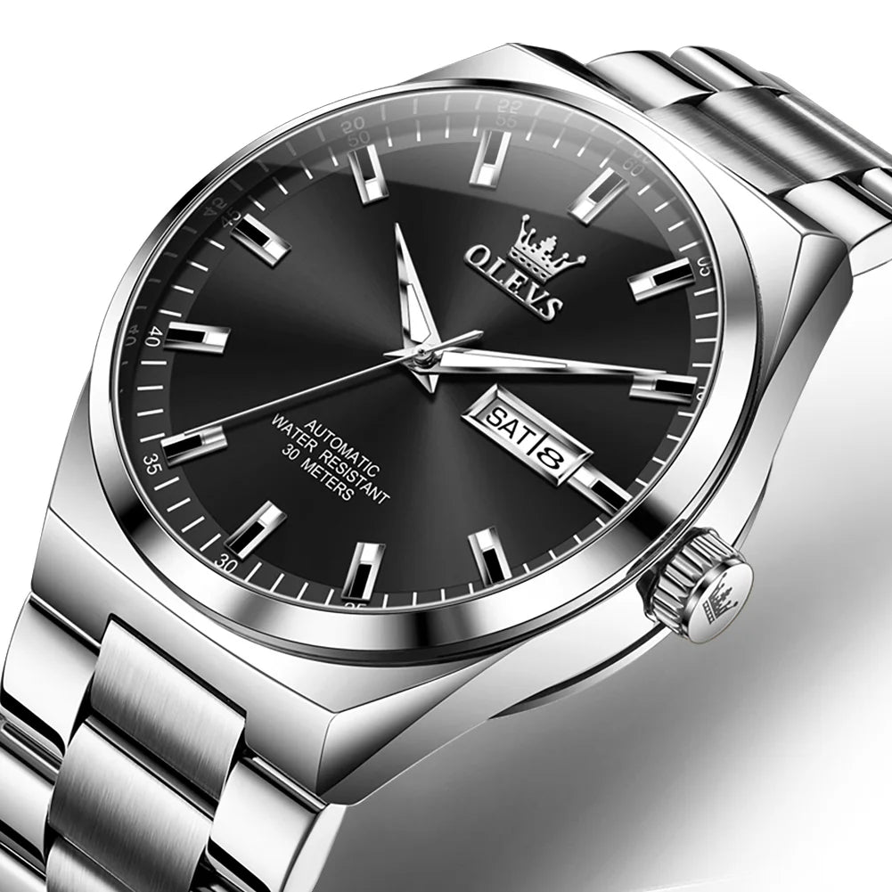 OLEVS Automatic Mechanical Watch Men Silver Gold Steel Belt Luminous Waterproof Top Brand Luxury Watches relogios masculino