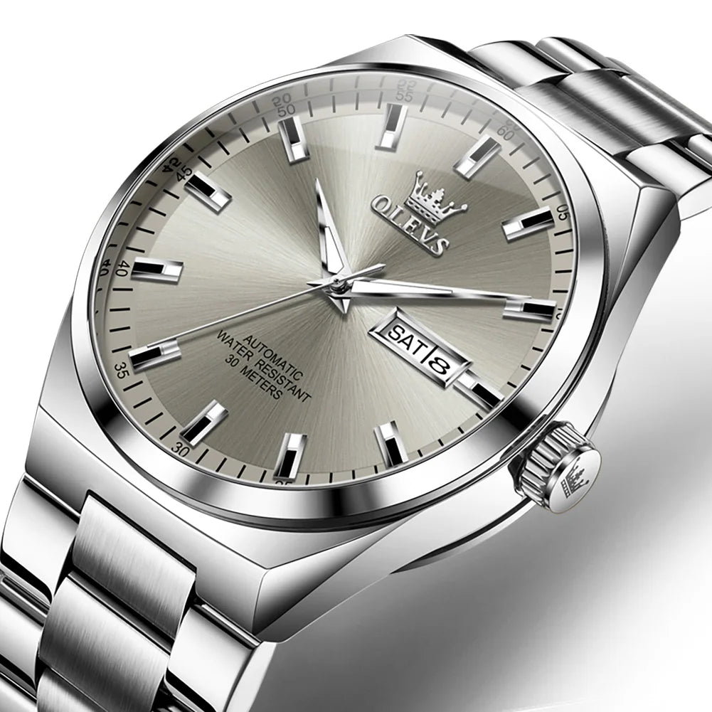 OLEVS Automatic Mechanical Watch Men Silver Gold Steel Belt Luminous Waterproof Top Brand Luxury Watches relogios masculino