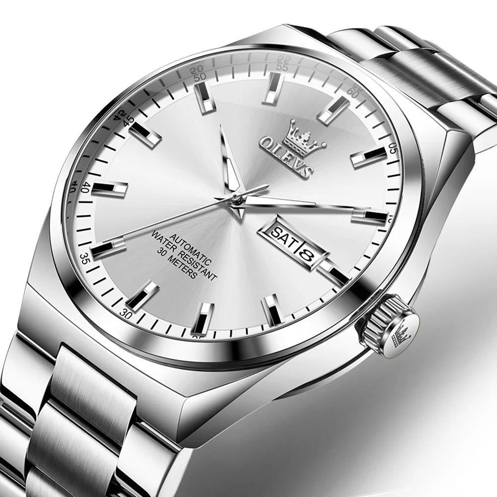 OLEVS Automatic Mechanical Watch Men Silver Gold Steel Belt Luminous Waterproof Top Brand Luxury Watches relogios masculino