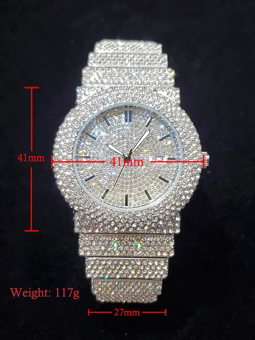 Luxury Watches For Men Full Diamond Iced Hip Hop Stylish Quartz Watch For Male Waterproof Calendar Men's Wristwatches Gift New