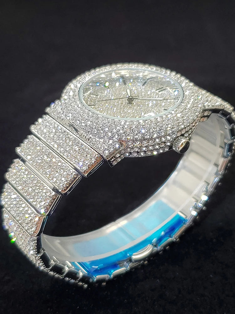 Luxury Watches For Men Full Diamond Iced Hip Hop Stylish Quartz Watch For Male Waterproof Calendar Men's Wristwatches Gift New
