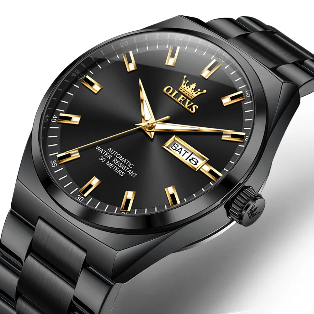 OLEVS Automatic Mechanical Watch Men Silver Gold Steel Belt Luminous Waterproof Top Brand Luxury Watches relogios masculino
