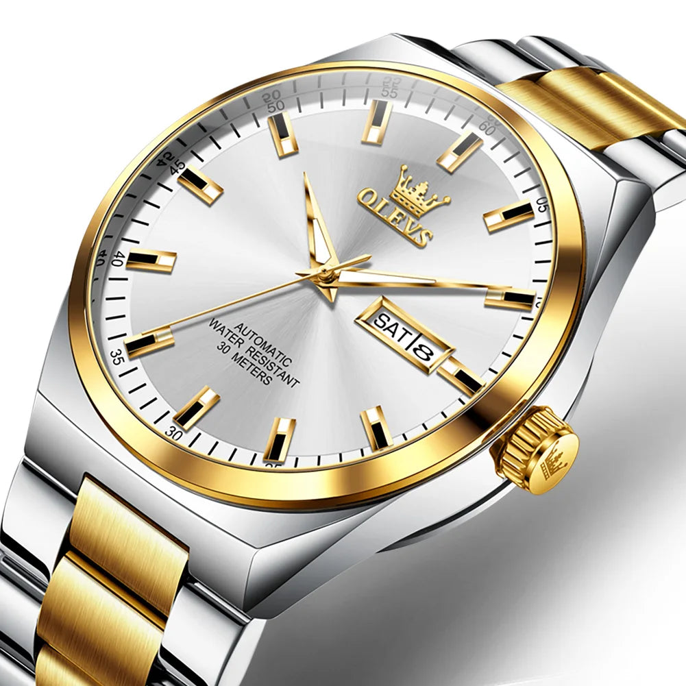 OLEVS Automatic Mechanical Watch Men Silver Gold Steel Belt Luminous Waterproof Top Brand Luxury Watches relogios masculino