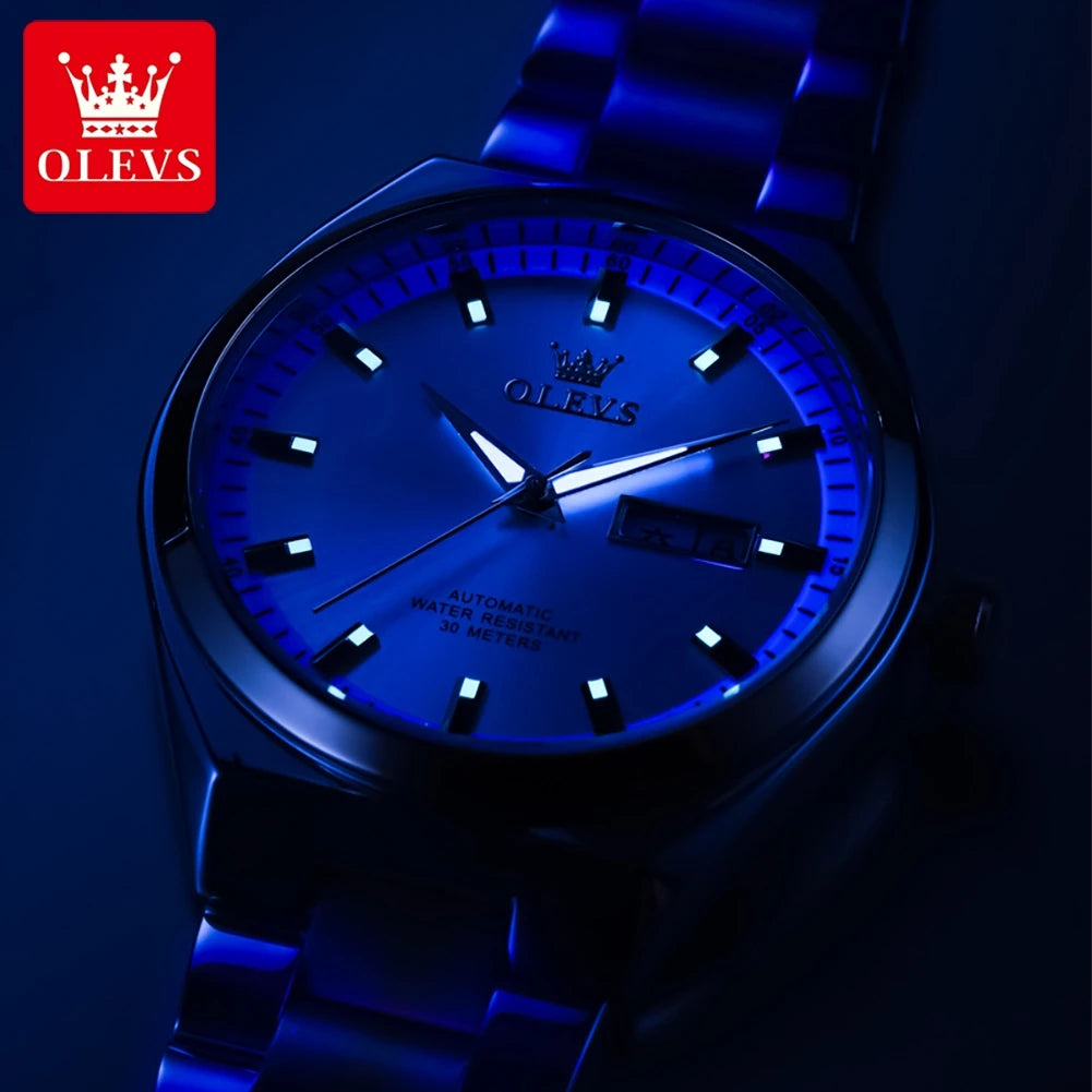 OLEVS Automatic Mechanical Watch Men Silver Gold Steel Belt Luminous Waterproof Top Brand Luxury Watches relogios masculino