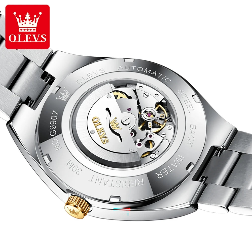 OLEVS Automatic Mechanical Watch Men Silver Gold Steel Belt Luminous Waterproof Top Brand Luxury Watches relogios masculino