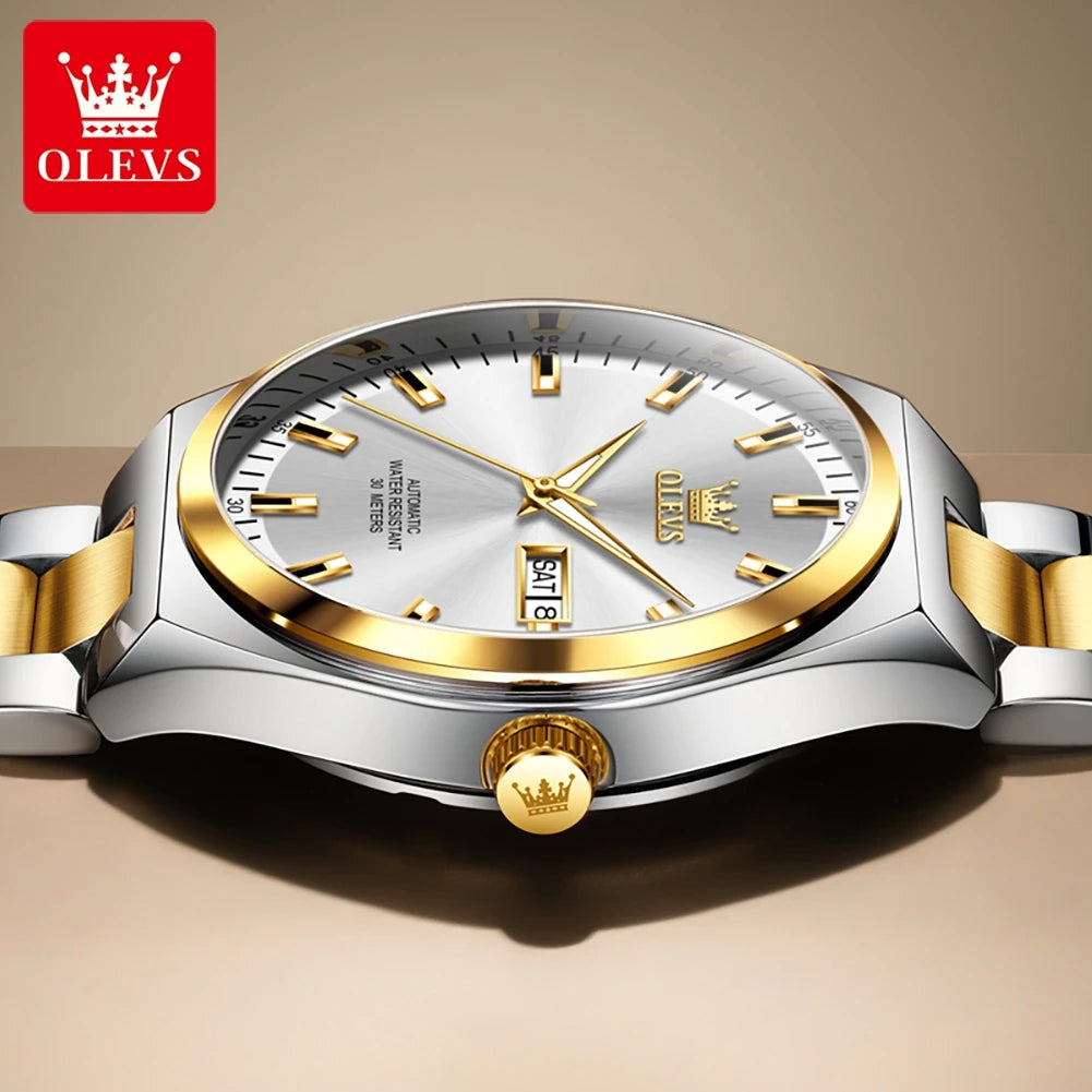 OLEVS Automatic Mechanical Watch Men Silver Gold Steel Belt Luminous Waterproof Top Brand Luxury Watches relogios masculino